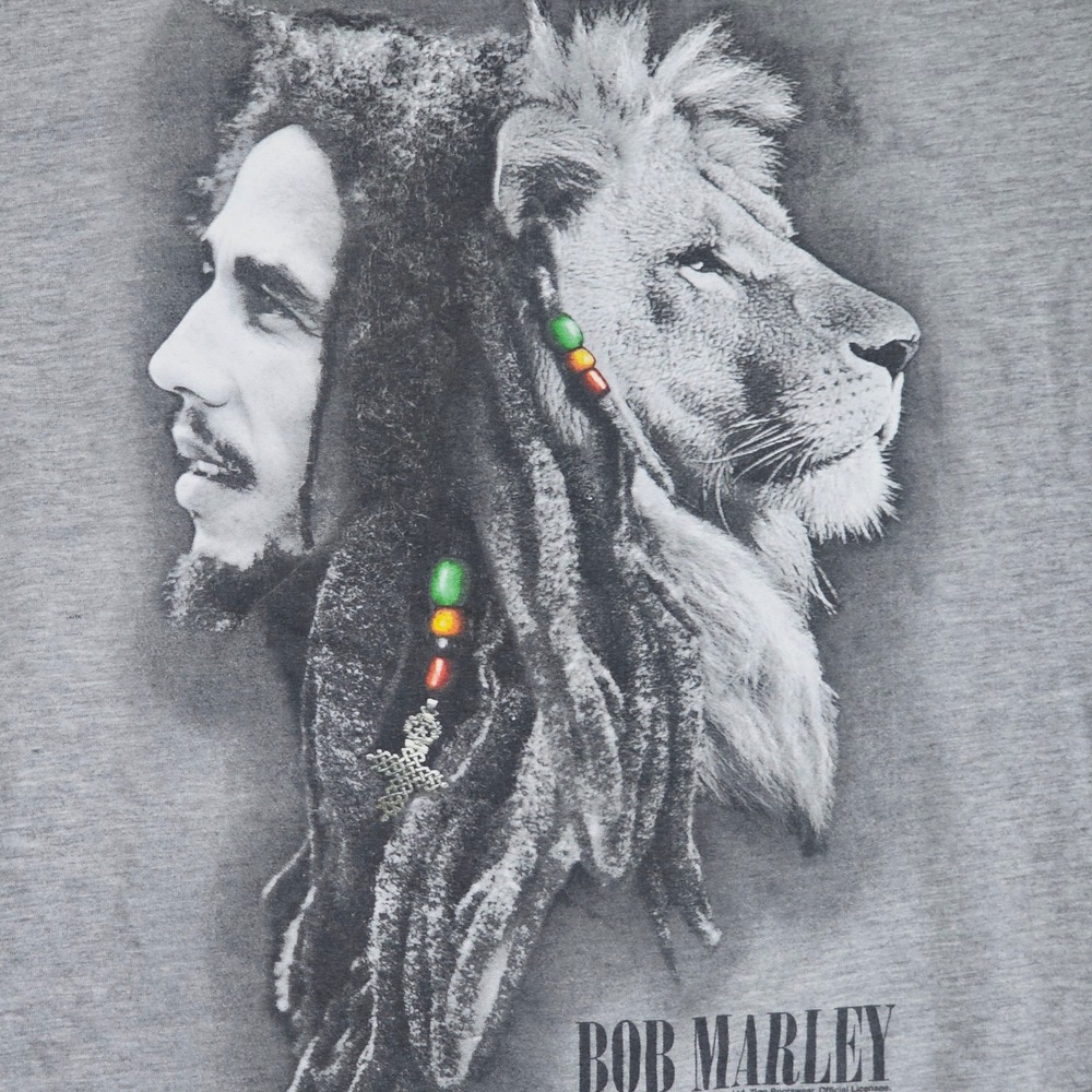 Bob Marley Lion Split Face Graphic T-Shirt Mens Medium Gray Reggae Jamaica Tee - Picture 3 of 6